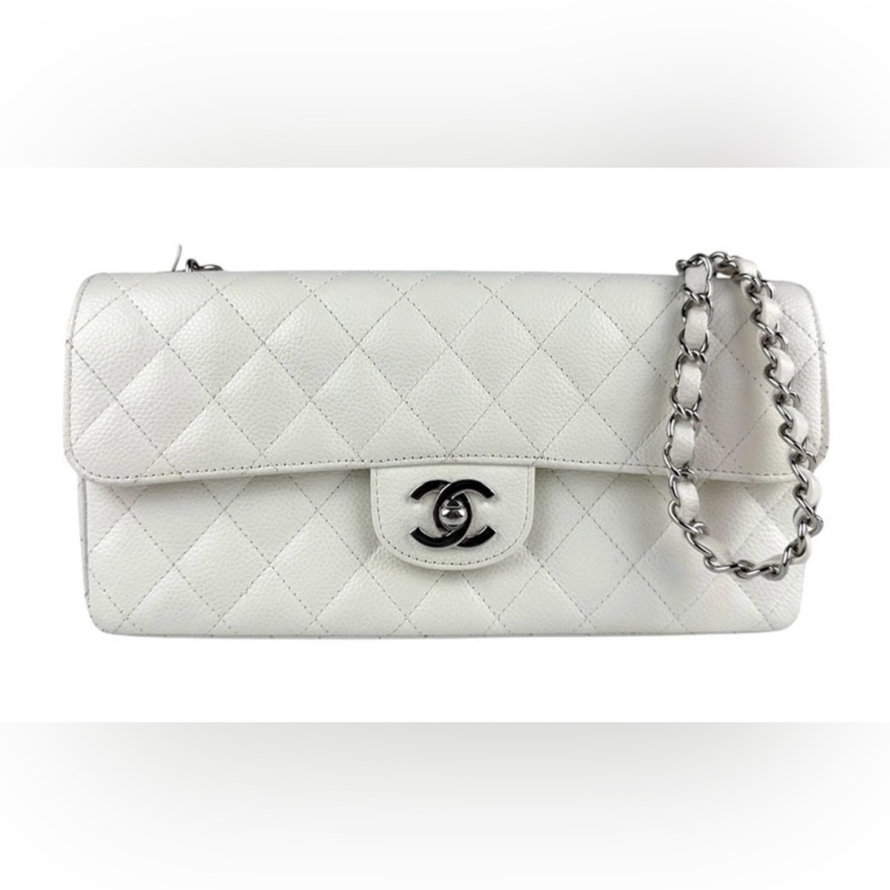 Chanel White ❄️ Caviar Leather East West Shoulder Bag